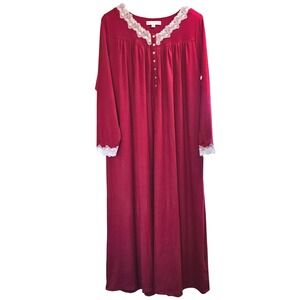 Eileen West Long Sleeve Nightgown Cozy Soft Knit Lace Berry Red Medium 48"